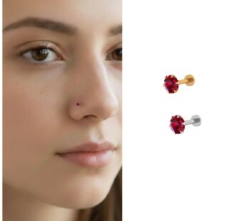 Ruby Red Crystal Nosepin Stud – Gold & Silver Combo Pack of 2