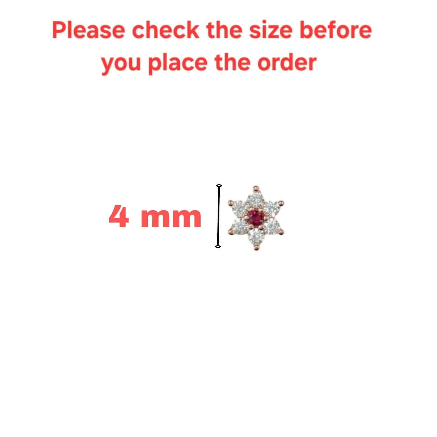 Ruby Red Flower Nosepin – Elegant Rose Gold Studs Pack of 2 - Detailed Feature View 4