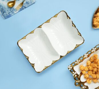 Scalloped Ceramic Dish With 2 Compartment