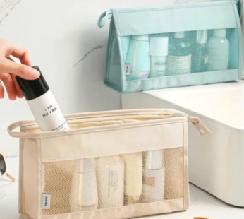 See-Through Mesh Travel Toiletry Organizer – Compact Waterproof Cosmetic Pouch