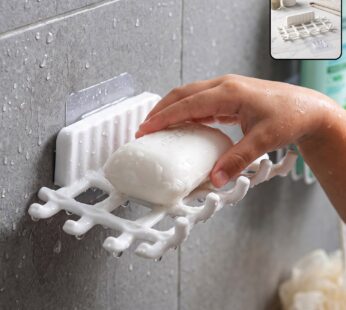 Self-Adhesive Wall-Mounted Plastic Soap Holder with Fast-Draining Rack for Bathroom and Kitchen