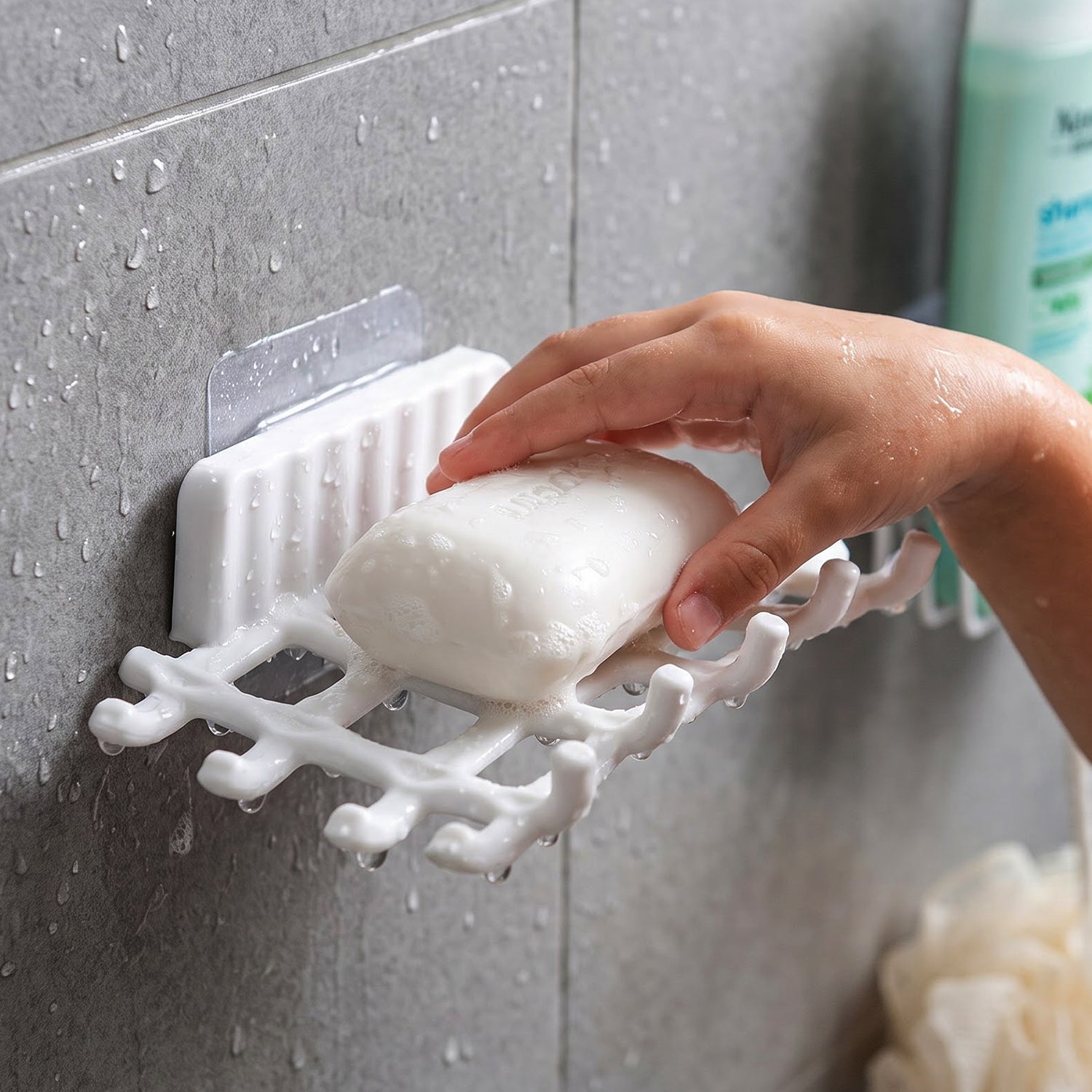 Self-Adhesive Wall-Mounted Plastic Soap Holder with Fast-Draining Rack for Bathroom and Kitchen - Detailed Feature View 2
