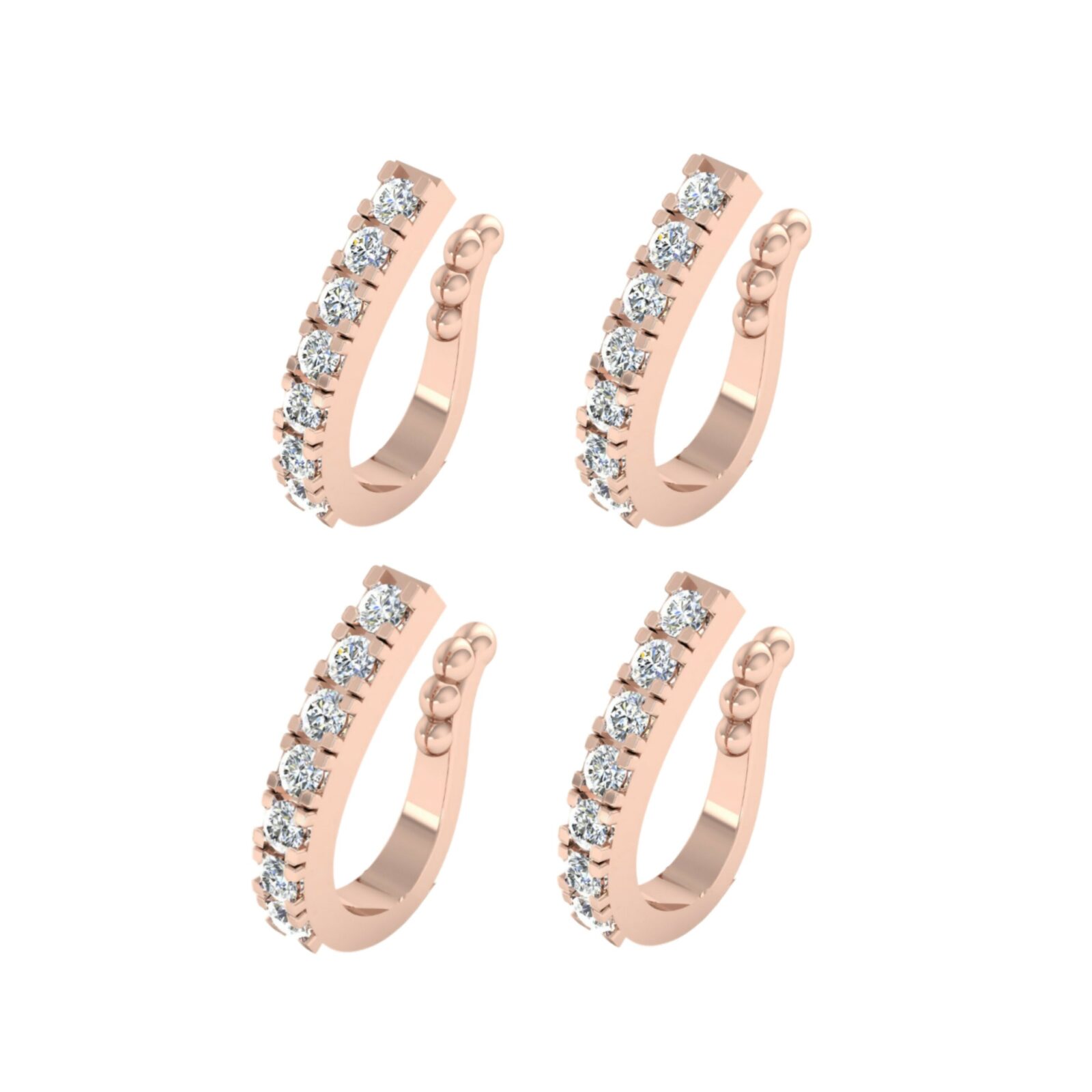 Set of 4 Rose Gold Plated Cubic Zirconia Adjustable Nose Rings - Detailed Feature View 1