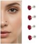 Premium Set of 4 Silver-Plated Ruby Red Crystal Labret Studs for Body Piercings - Buy Online at Alikart