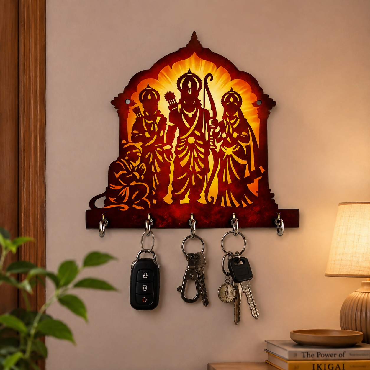 Premium Shree Ram Darbar Wall Key Holder with 5 Storage Hooks - Buy Online at Alikart