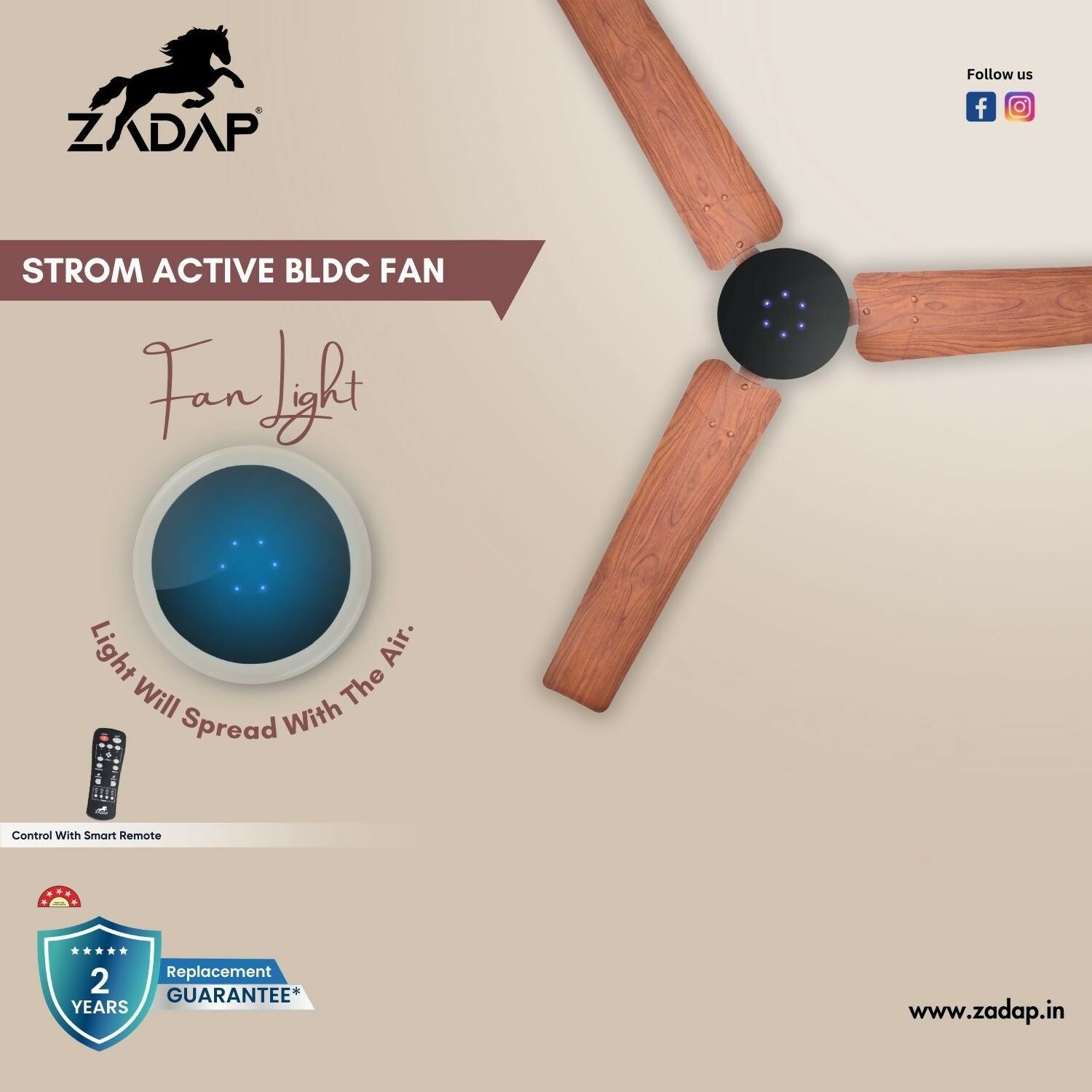 Silent 900mm High-Speed BLDC Ceiling Fan with Remote & LED Light - Detailed Feature View 5