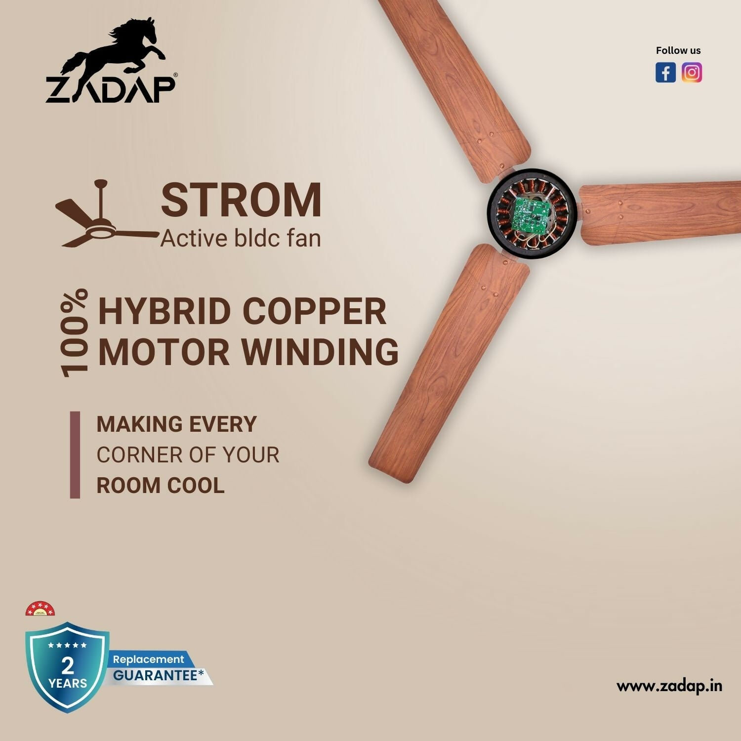 Silent 900mm High-Speed BLDC Ceiling Fan with Remote & LED Light - Detailed Feature View 7