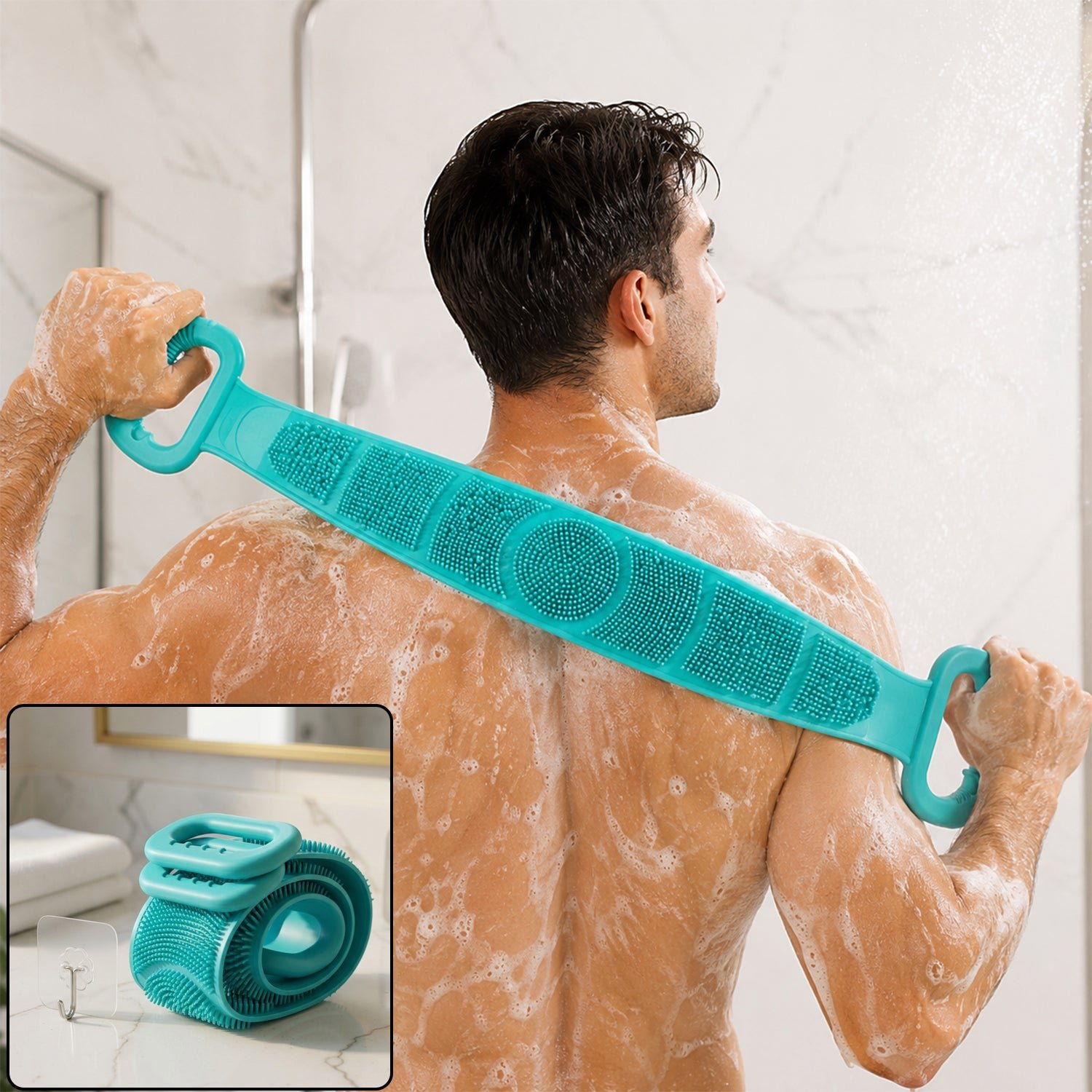 Premium Silicone Body Scrubber Bath Belt Dual Handle Back Exfoliating Strap - Buy Online at Alikart