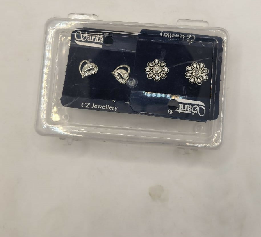 Silver Heart Stud Earrings – Sparkling Cubic Zirconia Set - Detailed Feature View 4