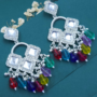 Premium Silver Plated Chandelier Earrings – Square Crystals & Multi Teardrop Beads - Buy Online at Alikart