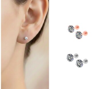 Silver Plated Round CZ Solitaire Flat Back Stud Earrings – Comfortable Fit