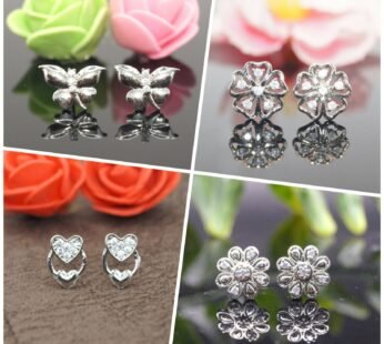Silver Plated Stud Earrings Set – Floral & Butterfly Combo Pack