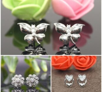 Silver Stud Earrings Set – Butterfly, Flower & Heart Trio