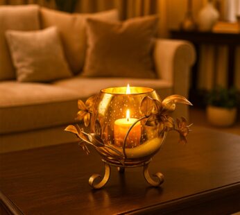 Single T-Light Holder – Golden Sphere with Mercury Glass