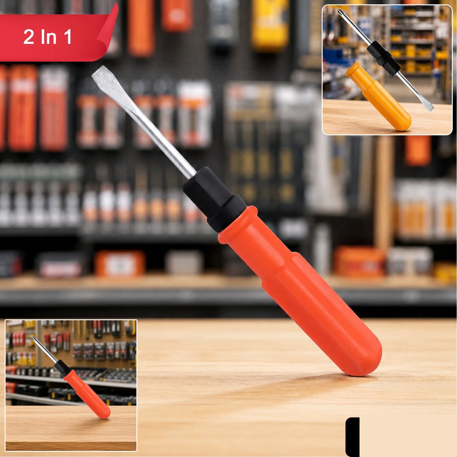 Small 2 in 1 screwdriver – Reversible flathead and Phillips tool for home & work - Detailed Feature View 1