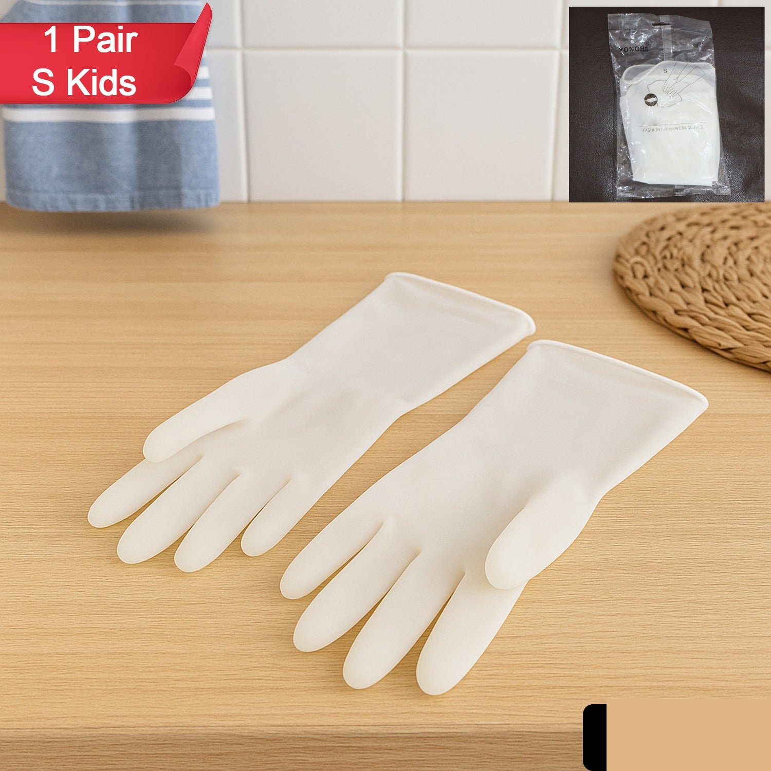Small Kids Dishwashing Gloves – Soft Reusable Latex Set - Detailed Feature View 1