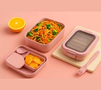 Snackle Pack Kids Lunch Box – Tiffin Box with 2 Small Containers, Spoon & Fork (Random Color-Pack of 1)