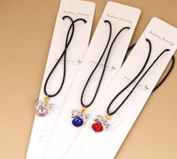 Sparkling Crystal Bow Pendant Necklace with Adjustable Leather Cord