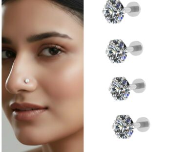Sparkling Cubic Zirconia Flat Back Nose Stud Set – 4-Piece Comfort Fit Piercing Jewelry for Women