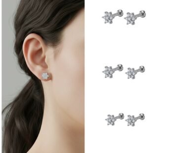 Sparkling Floral Silver-Plated Stud Earrings – 3-Pair Value Set