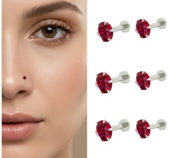 Sparkling Red Crystal Nose Studs – Silver Plated 6-Piece Piercing Set