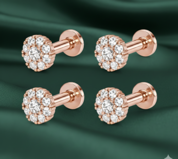 Sparkling Rose Gold Crystal Flower Flat Back Stud Earrings – 2 Pair Set