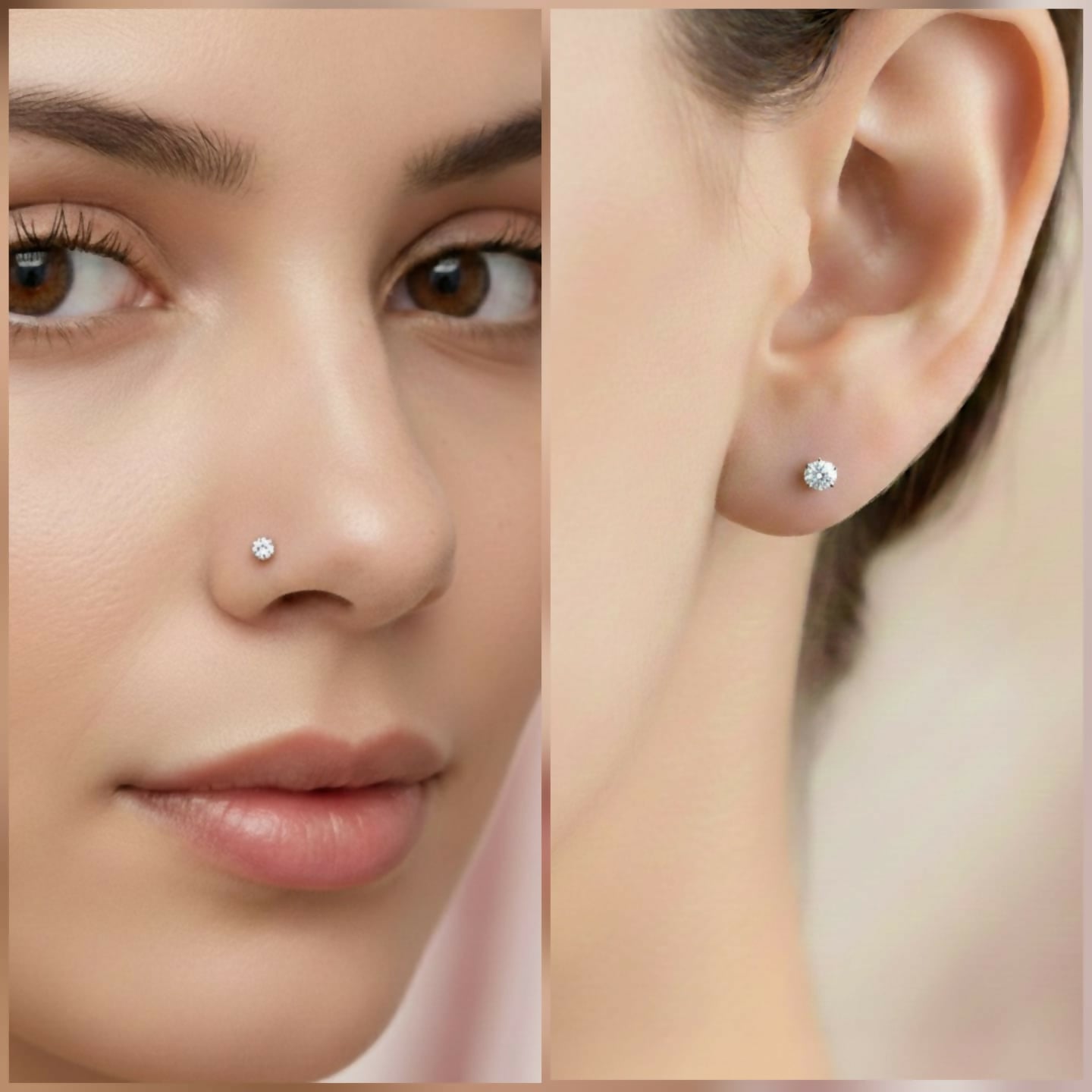 Sparkling Silver-Plated Flat Back Nose Studs - 6 Piece Combo Pack - Detailed Feature View 3