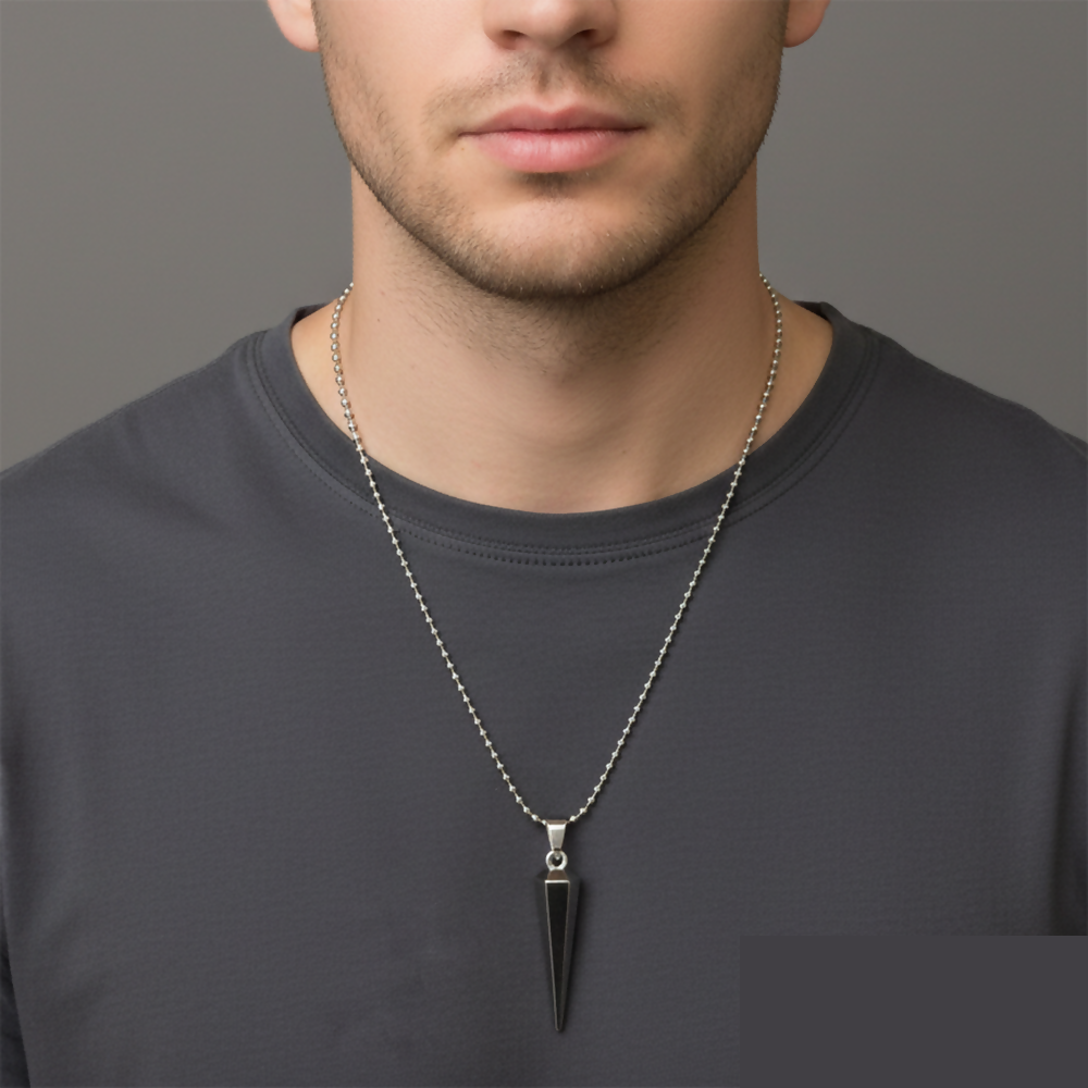 Spike Pendant Necklace for Men – Sharp Edge Black Inlay - Detailed Feature View 1