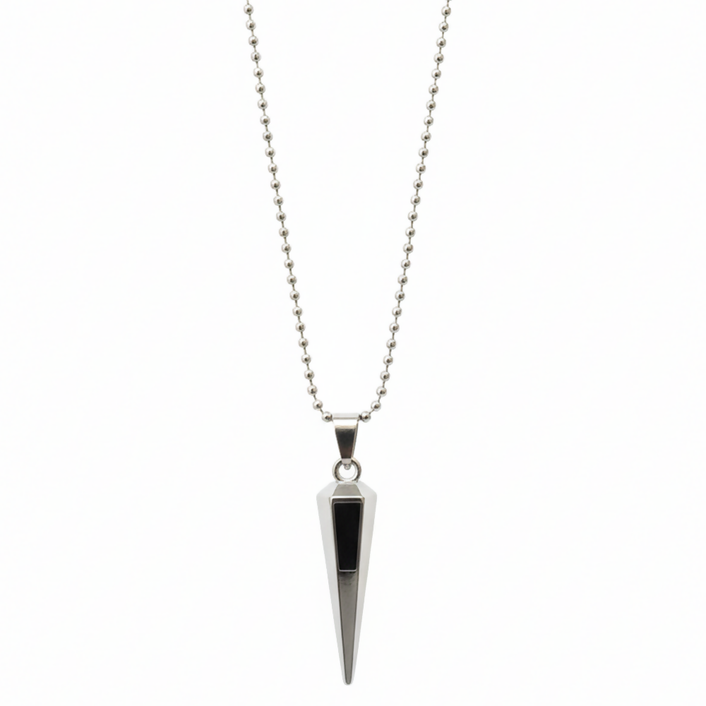 Spike Pendant Necklace for Men – Sharp Edge Black Inlay - Detailed Feature View 2