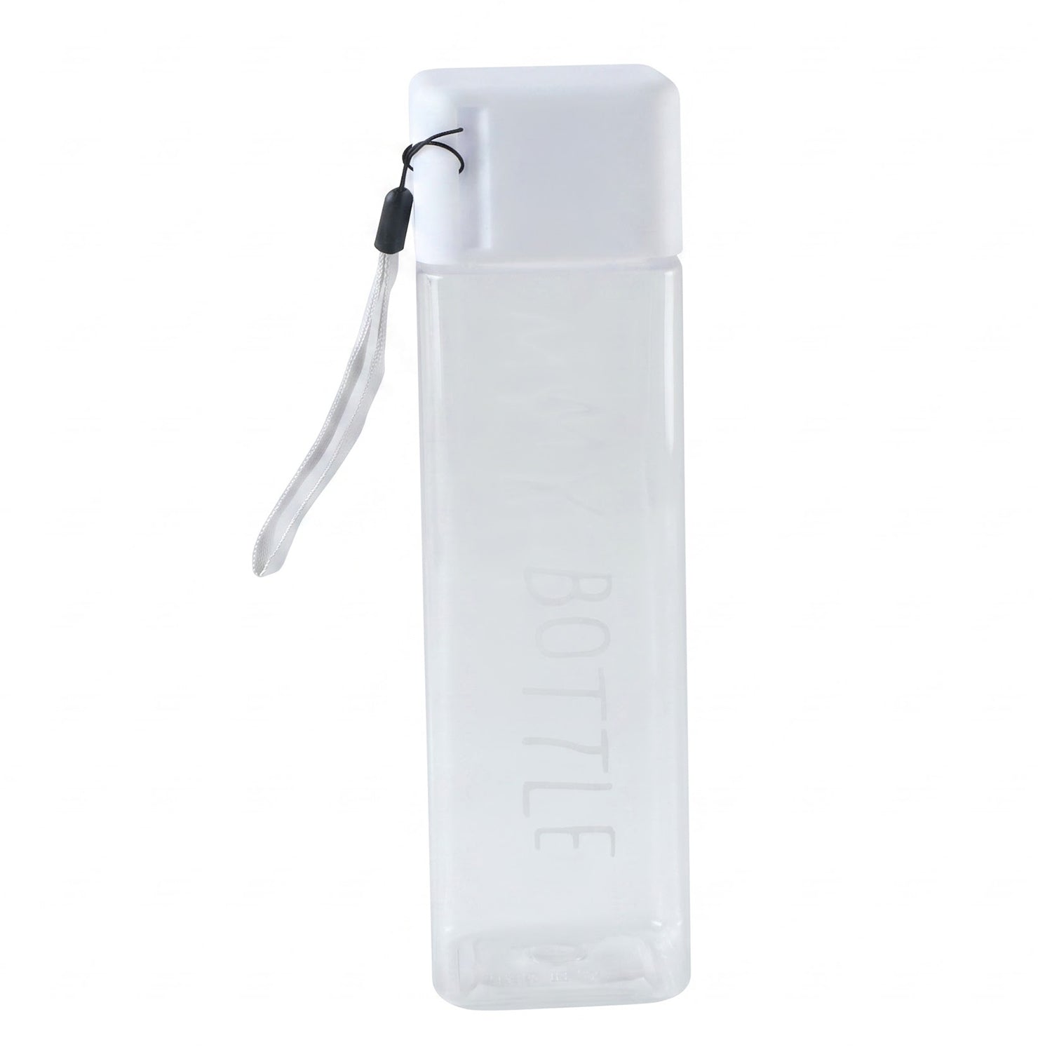 Square Plastic Water Bottle 450 ML Transparent with Wrist Strap - Detailed Feature View 6