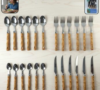Stainless Steel Cutlery Set – Elegant Wooden Handle, 24 Pieces