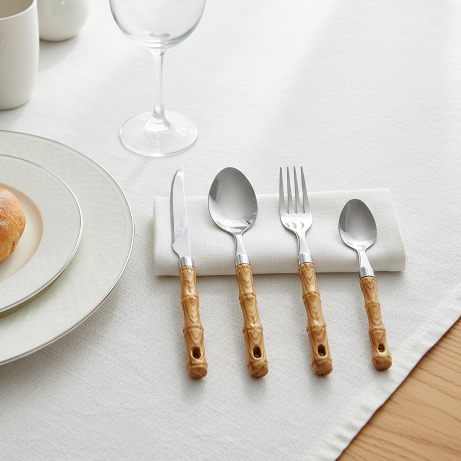 Stainless Steel Cutlery Set – Elegant Wooden Handle, 24 Pieces - Detailed Feature View 4