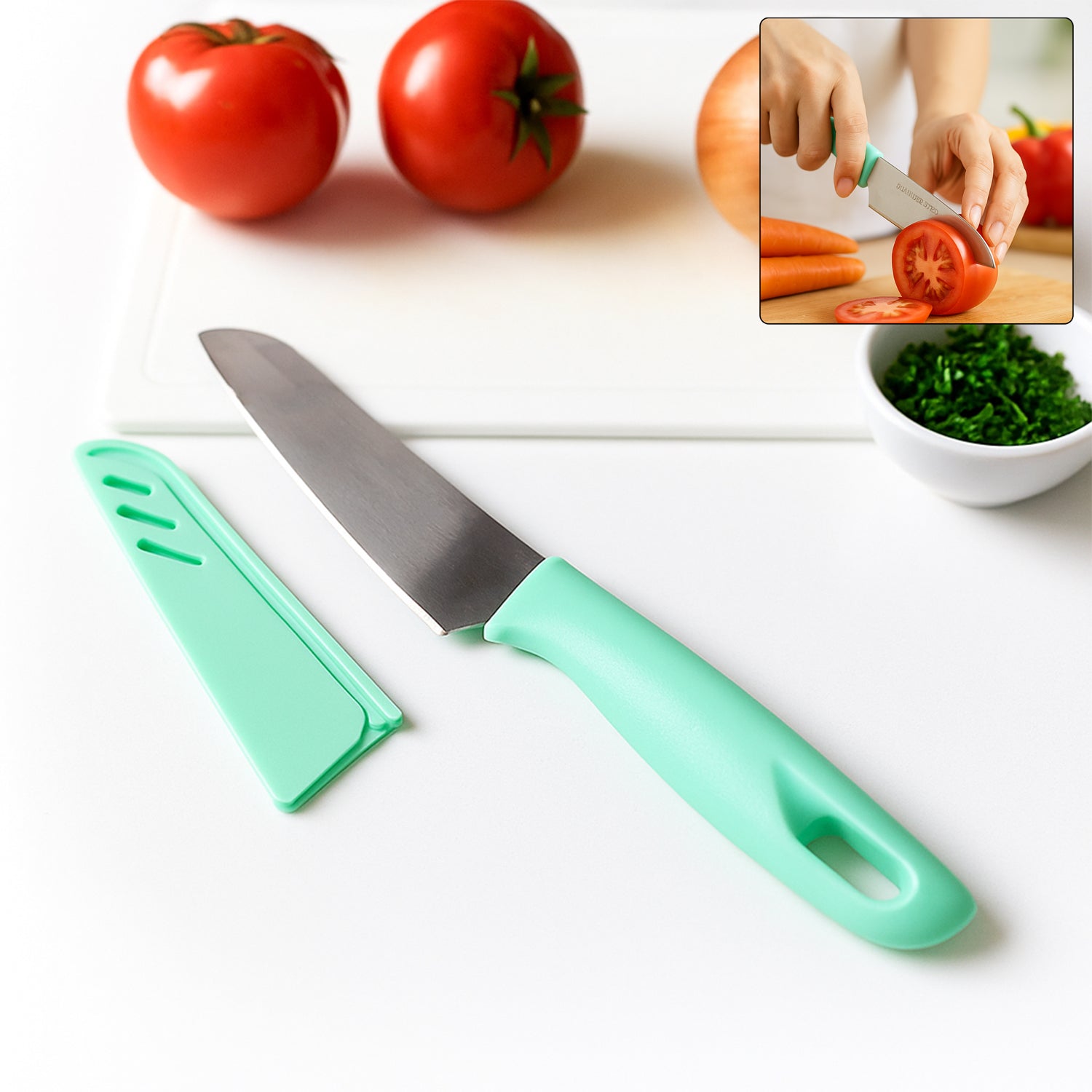 Premium Stainless Steel Kitchen Knife – Ergonomic Soft Grip & Protective Cover - Buy Online at Alikart
