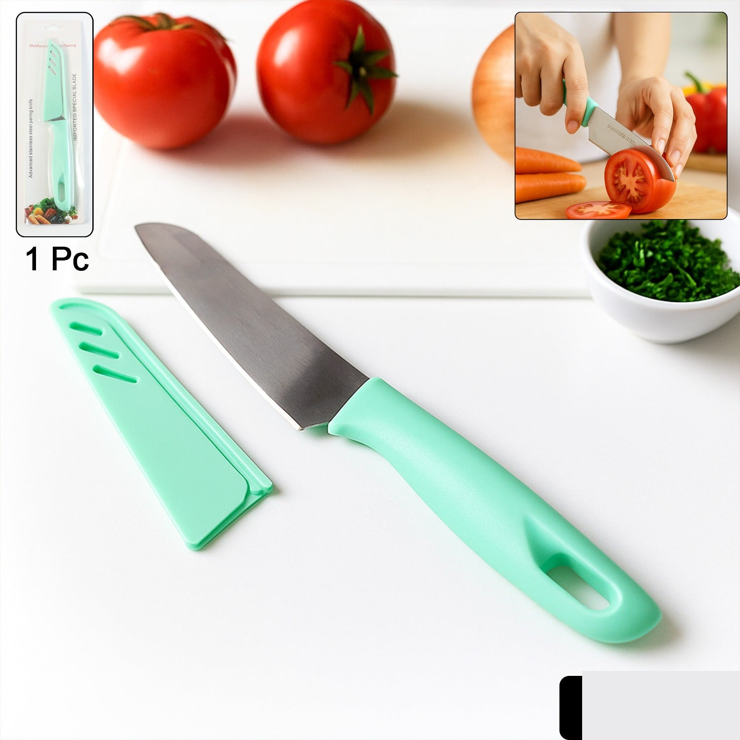 Stainless Steel Kitchen Knife – Ergonomic Soft Grip & Protective Cover - Detailed Feature View 1