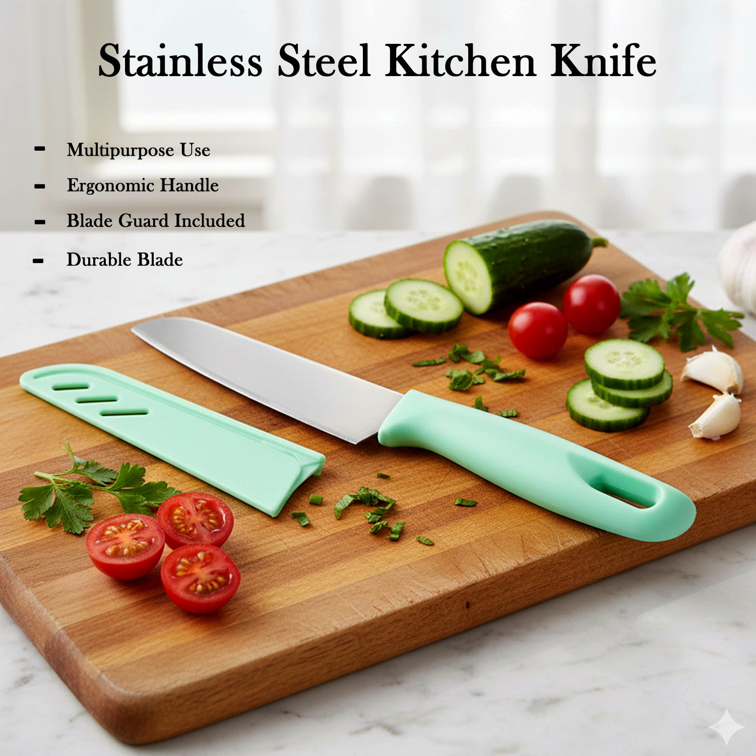 Stainless Steel Kitchen Knife – Ergonomic Soft Grip & Protective Cover - Detailed Feature View 3