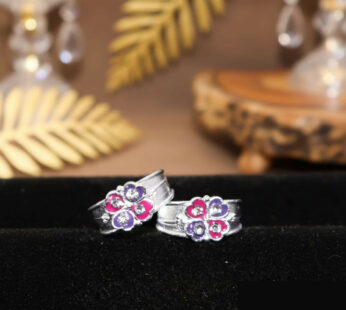 Sterling Silver Enamel Flower Adjustable Toe Rings with CZ Stone