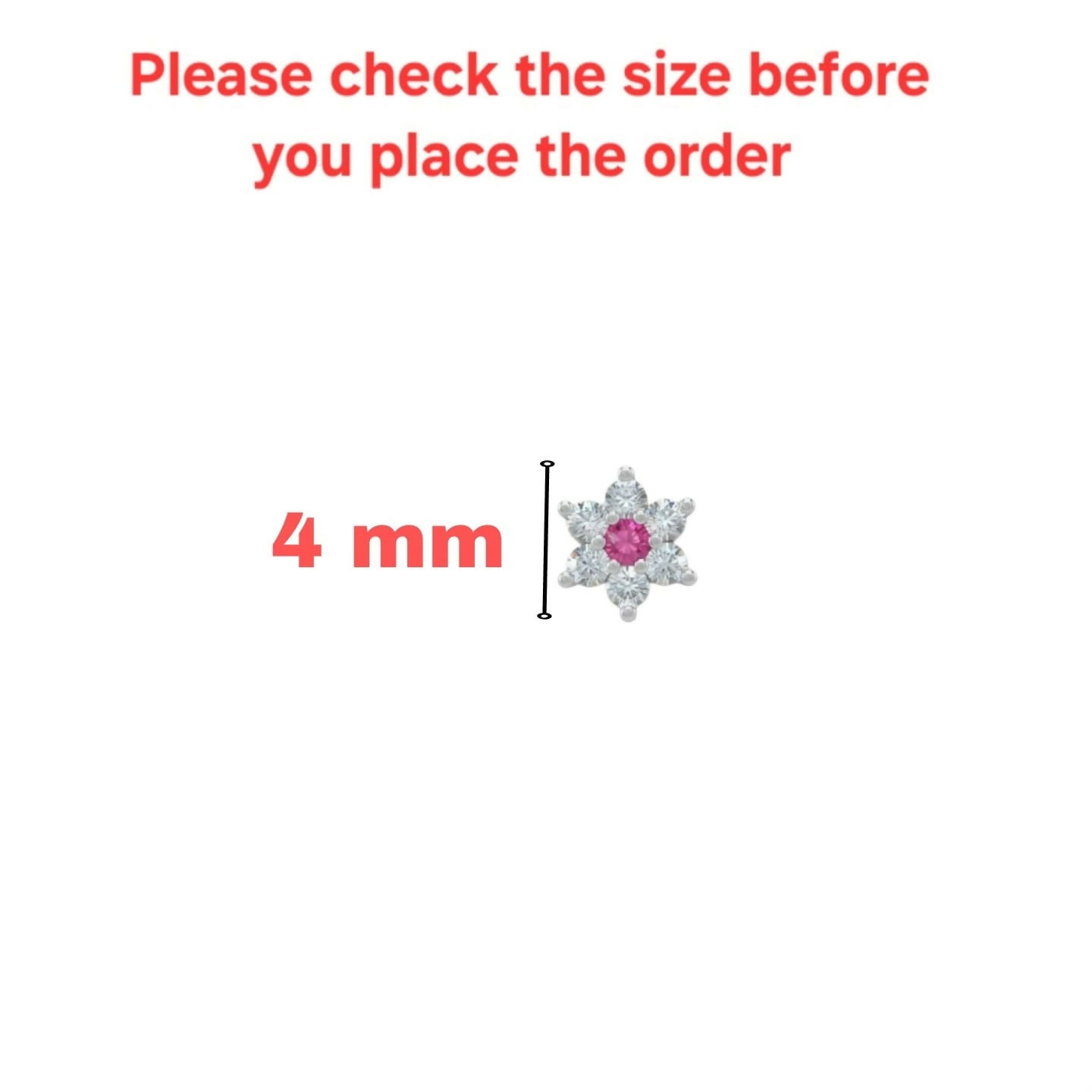 Sterling Silver Floral Crystal Nose Stud – Pink Blossom Piercing Jewelry - Detailed Feature View 4