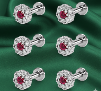 Sterling Silver-Plated Ruby Red Floral Flat Back Nose Stud Set