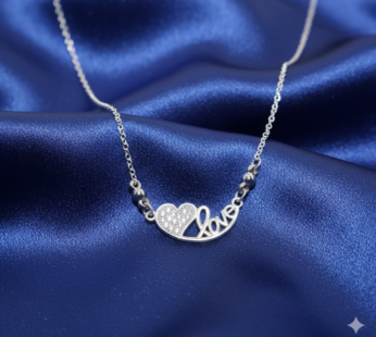 Sterling Silver Tone CZ Pave Love Heart Pendant Necklace