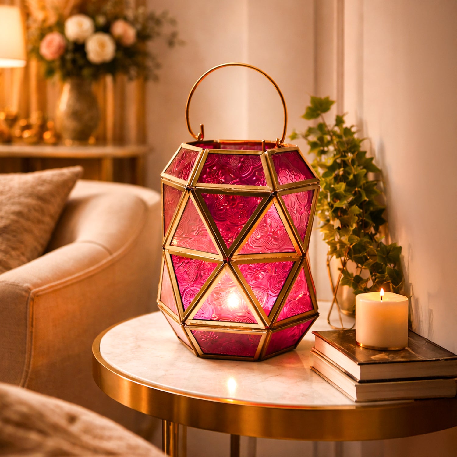 Premium T-Light Holder – Fuchsia & Turquoise Truncated Design - Buy Online at Alikart