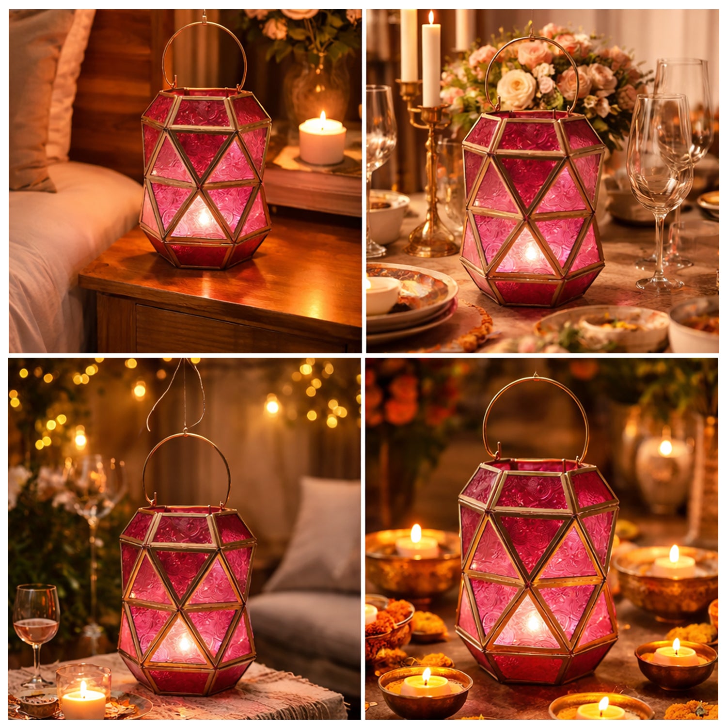 T-Light Holder – Fuchsia & Turquoise Truncated Design - Detailed Feature View 2