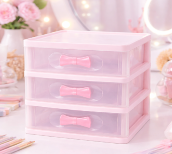 Table Drawer, Modern Design, 3 Layer Drawer, Pink, Plastic