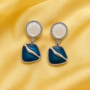 Premium Teal Blue & White Geometric Dangle Earrings – Modern Elegance - Buy Online at Alikart
