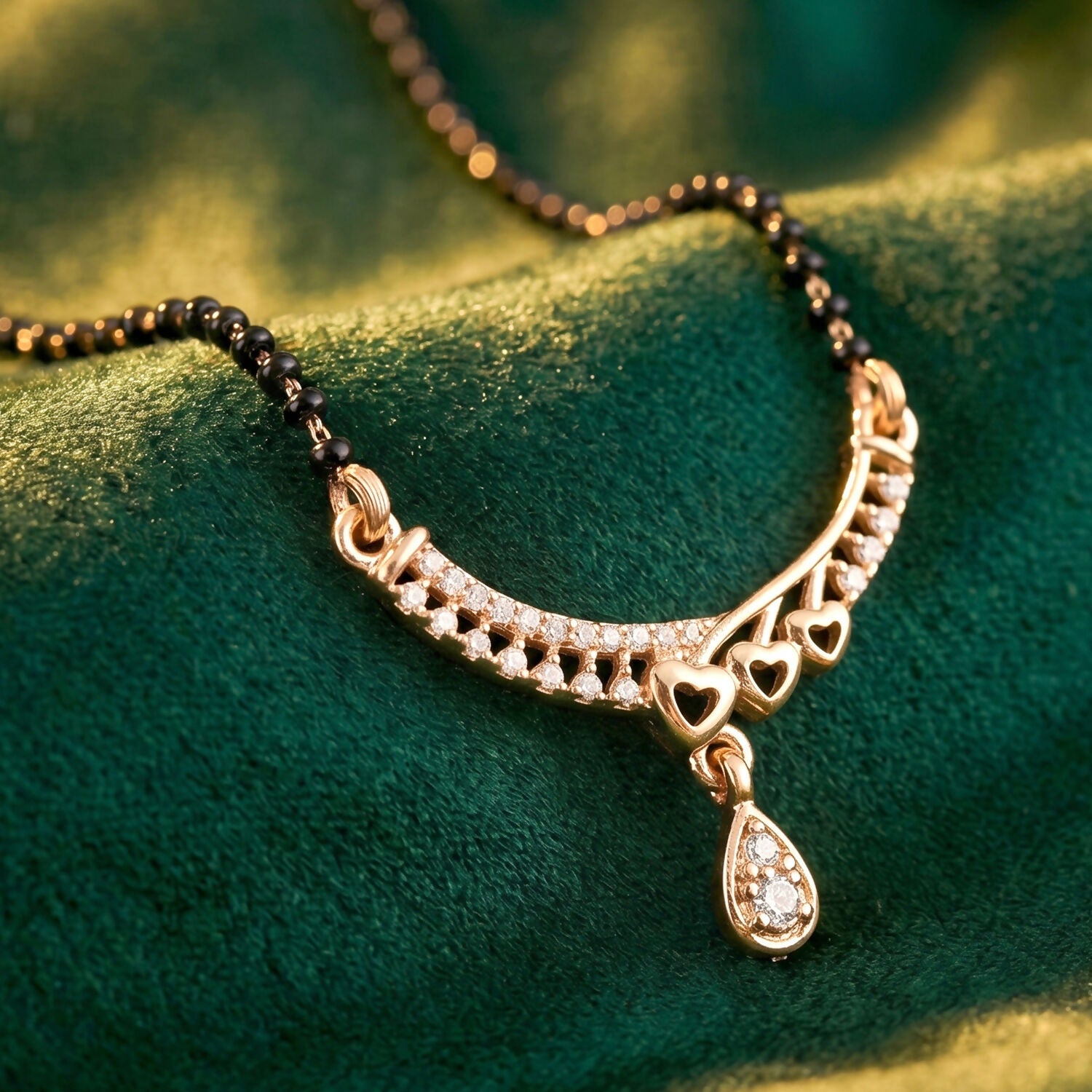 Timeless Teardrop Mangalsutra Necklace with Radiant Stone Accents - Detailed Feature View 1