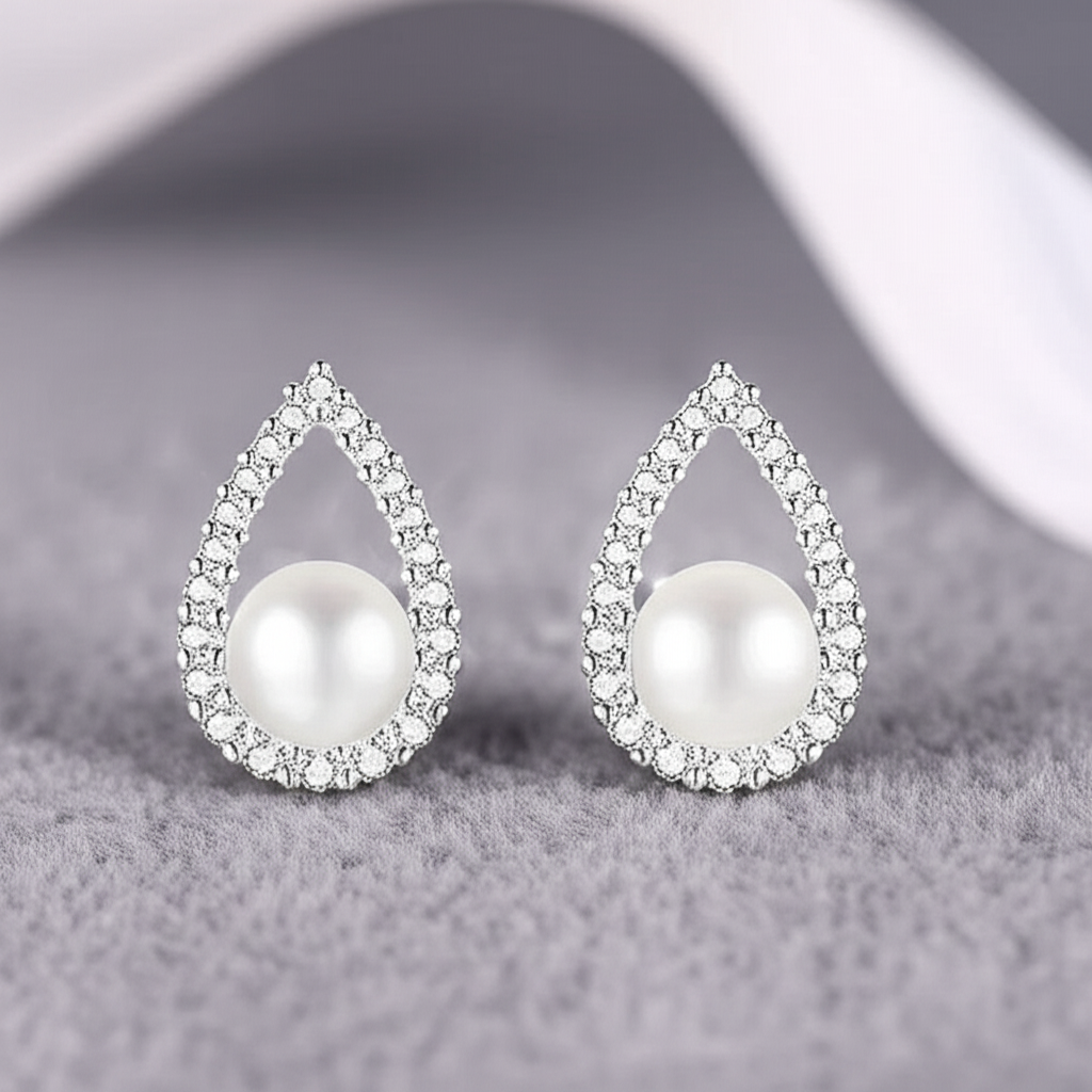 Timeless Teardrop Pearl Stud Earrings – Sophisticated Natural White Pearl Jewelry for Every Occasion - Detailed Feature View 1