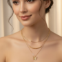 Premium Triple-Layered Geometric Charm Necklace – Adjustable Gold-Tone Statement Jewelry - Buy Online at Alikart