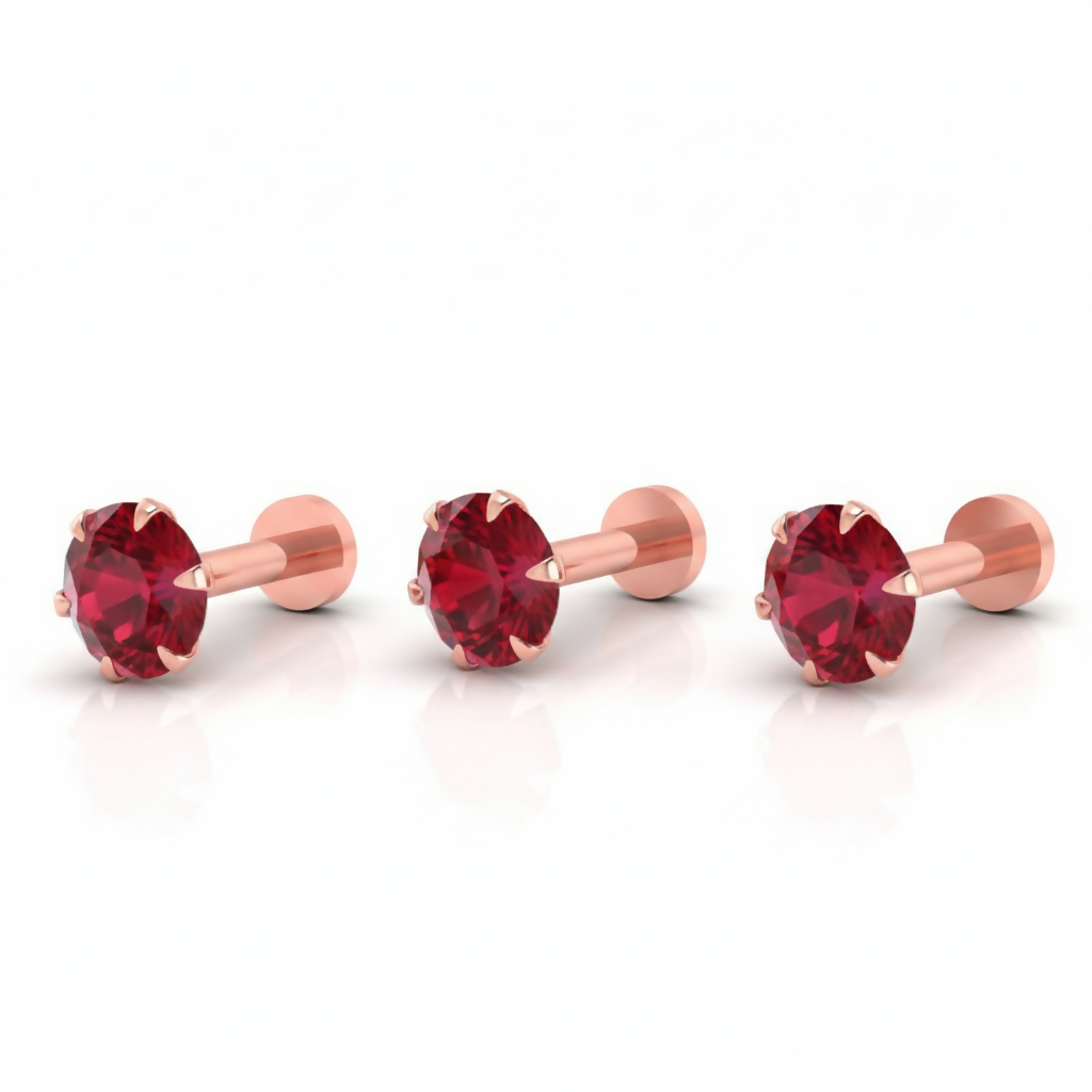 Triple Set Rose Gold Ruby Red Crystal Stud Earrings for Women - Detailed Feature View 3