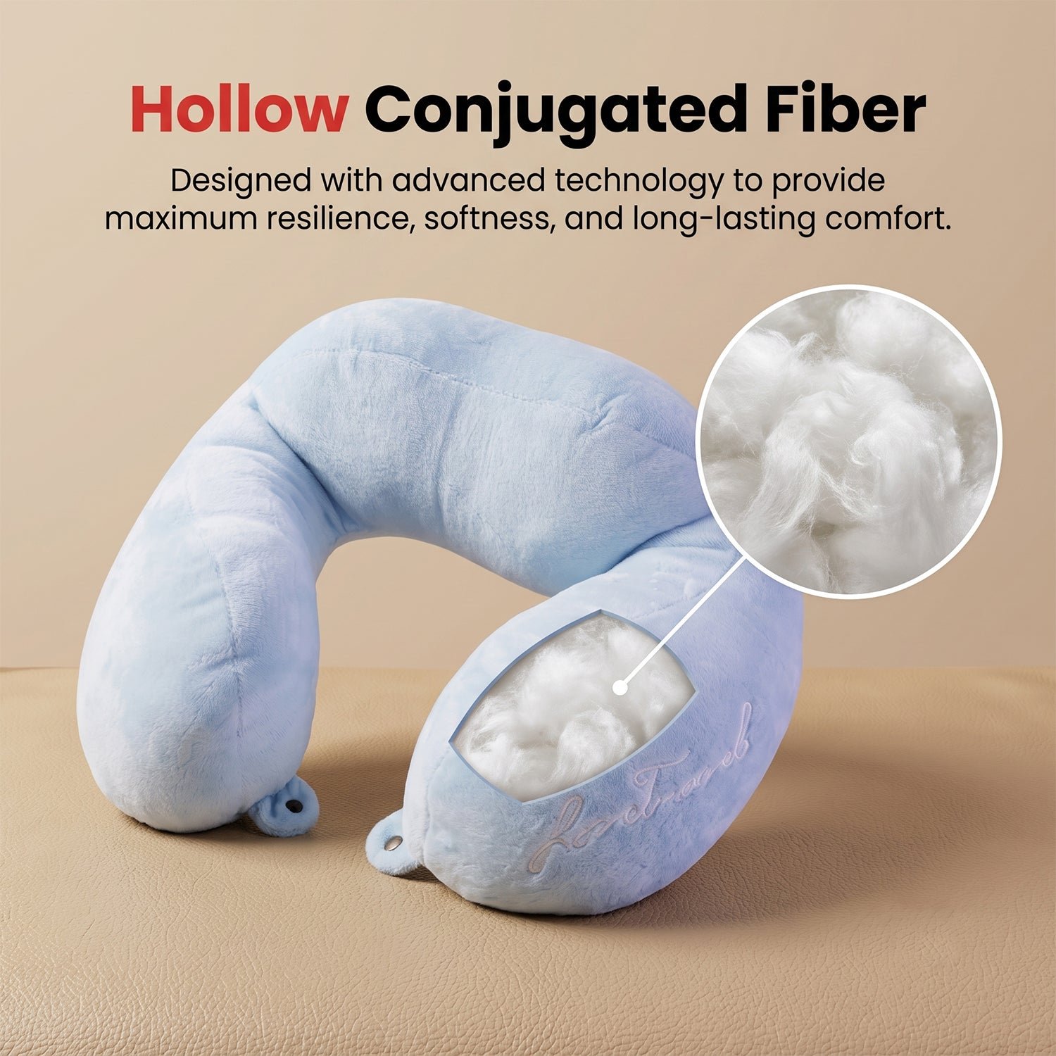 U Shaped Soft Travel Neck Pillow Blue Plush Head Neck Support Cushion - Detailed Feature View 2