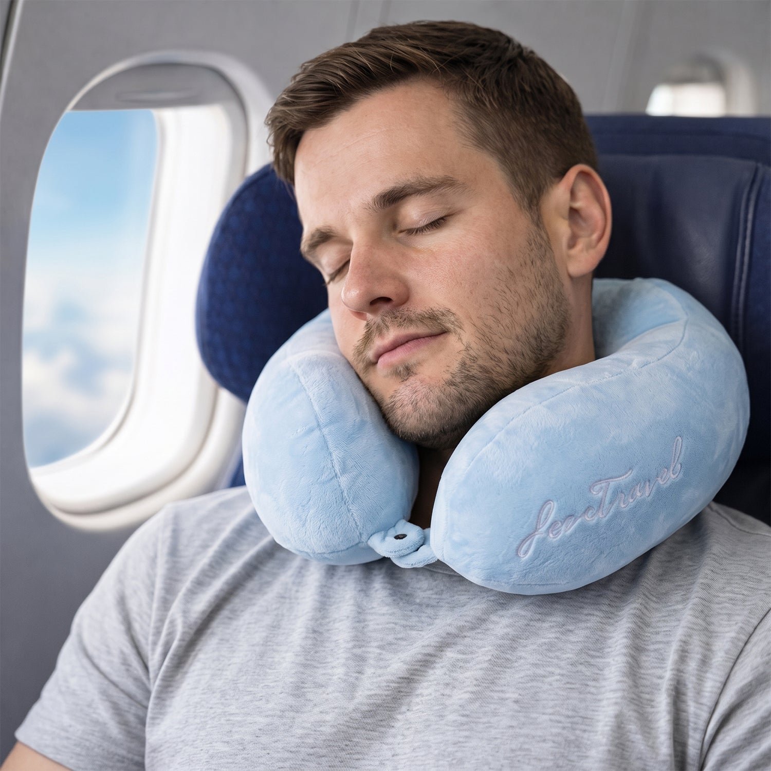 U Shaped Soft Travel Neck Pillow Blue Plush Head Neck Support Cushion - Detailed Feature View 5