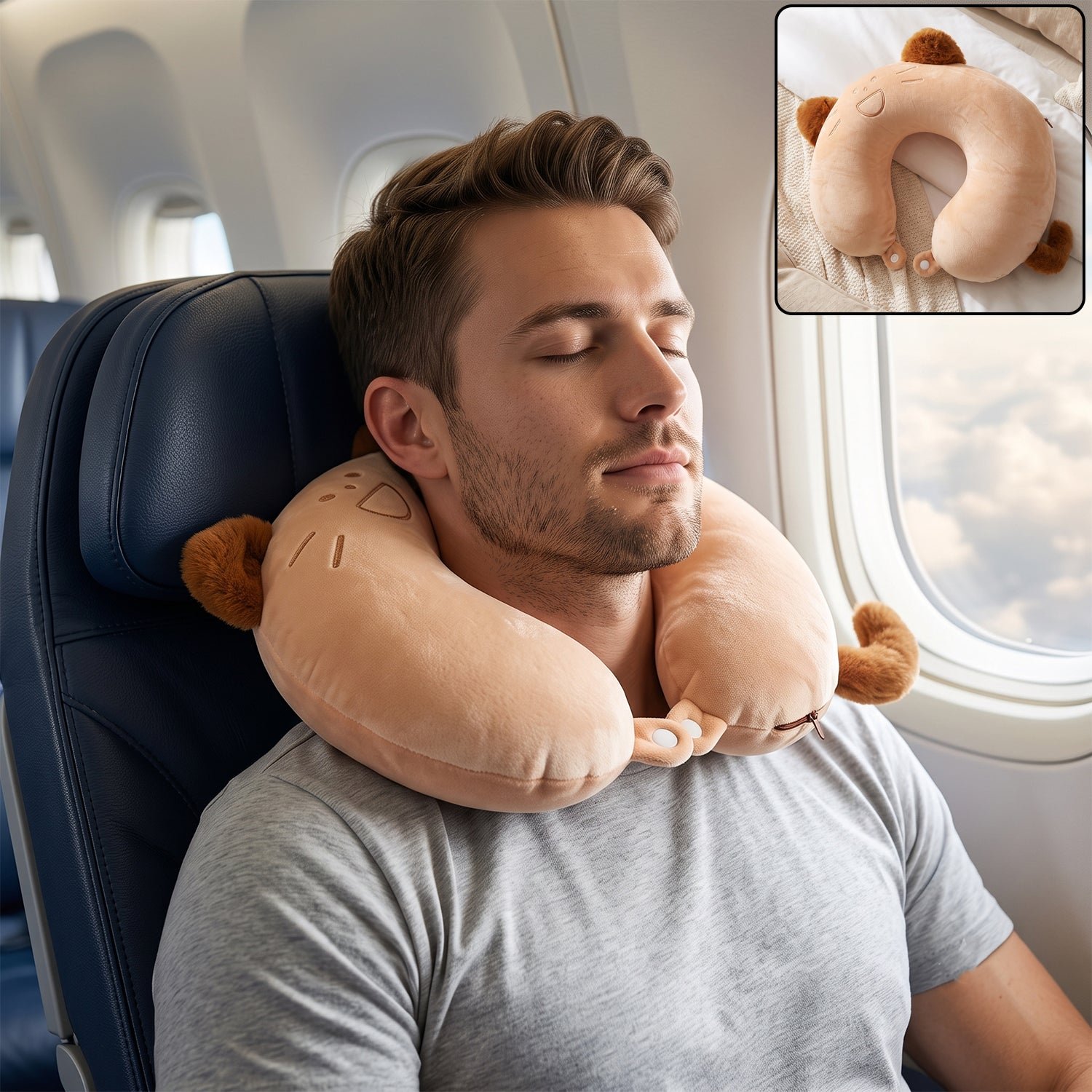 Premium U-Shaped Travel Neck Pillow, Cute Cat Soft Plush Pillow with Ears - Buy Online at Alikart